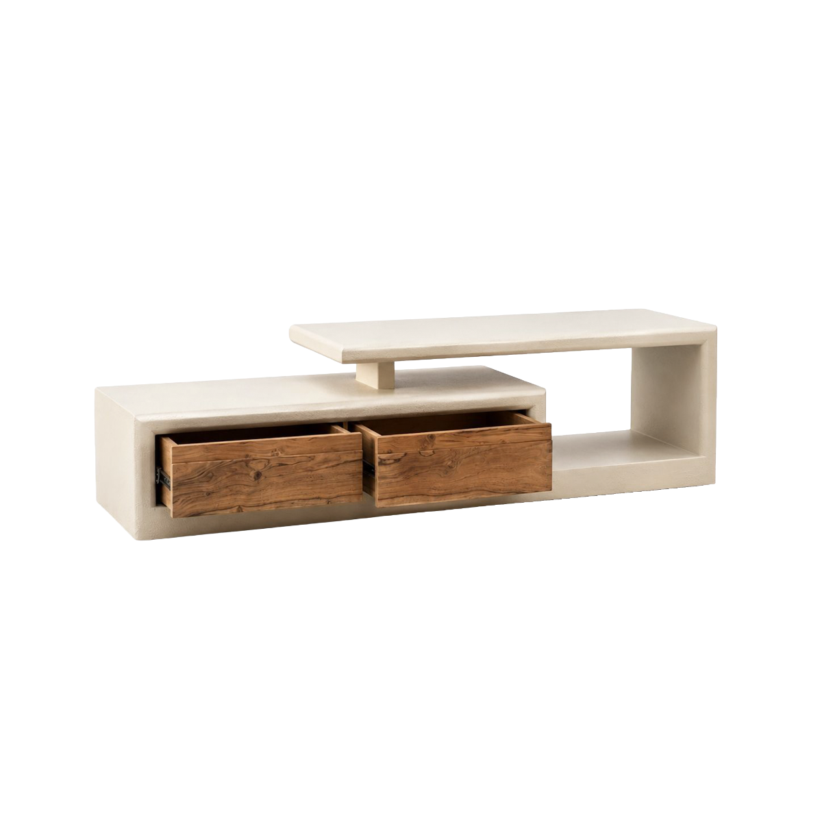 Meuble TV 2 tiroirs en bois effet béton et acacia Dalva