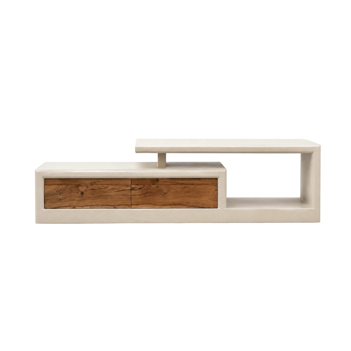 Meuble TV 2 tiroirs en bois effet béton et acacia Dalva