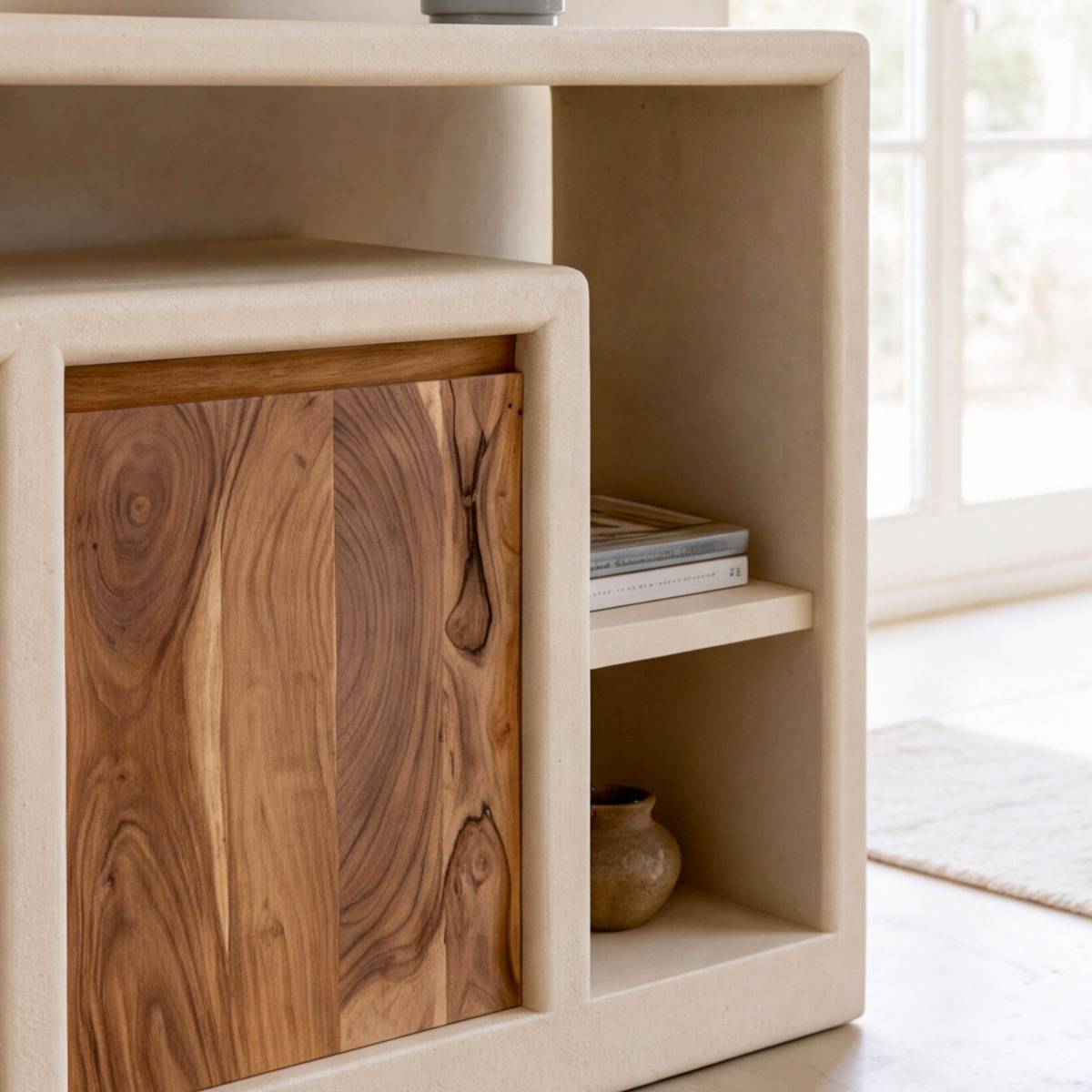 Buffet 3 portes en bois effet béton et acacia Dalva
