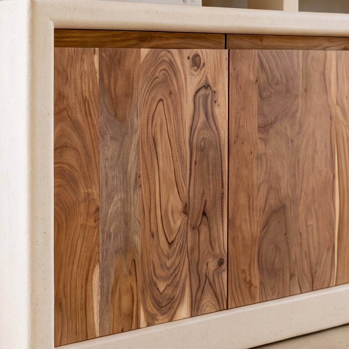 Buffet 3 portes en bois effet béton et acacia Dalva