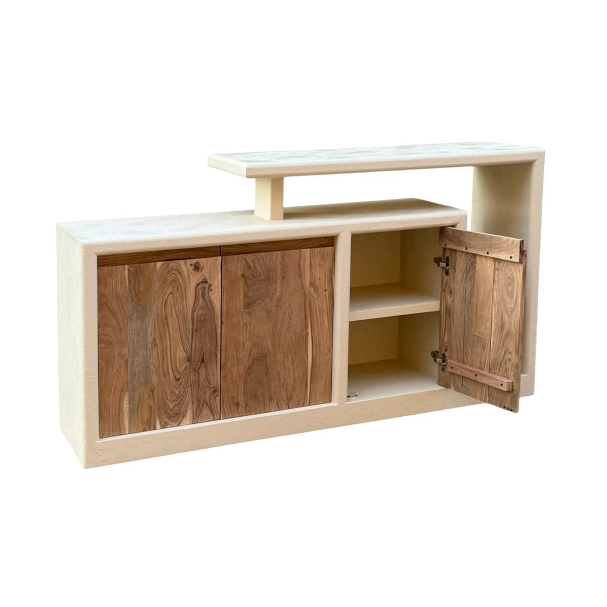 Buffet 3 portes en bois effet béton et acacia Dalva