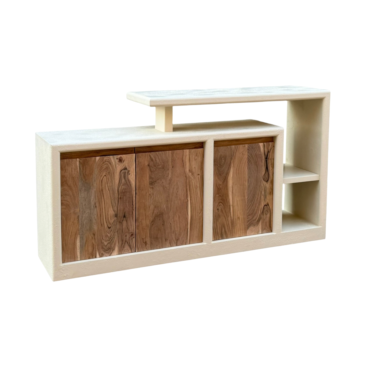 Buffet 3 portes en bois effet béton et acacia Dalva