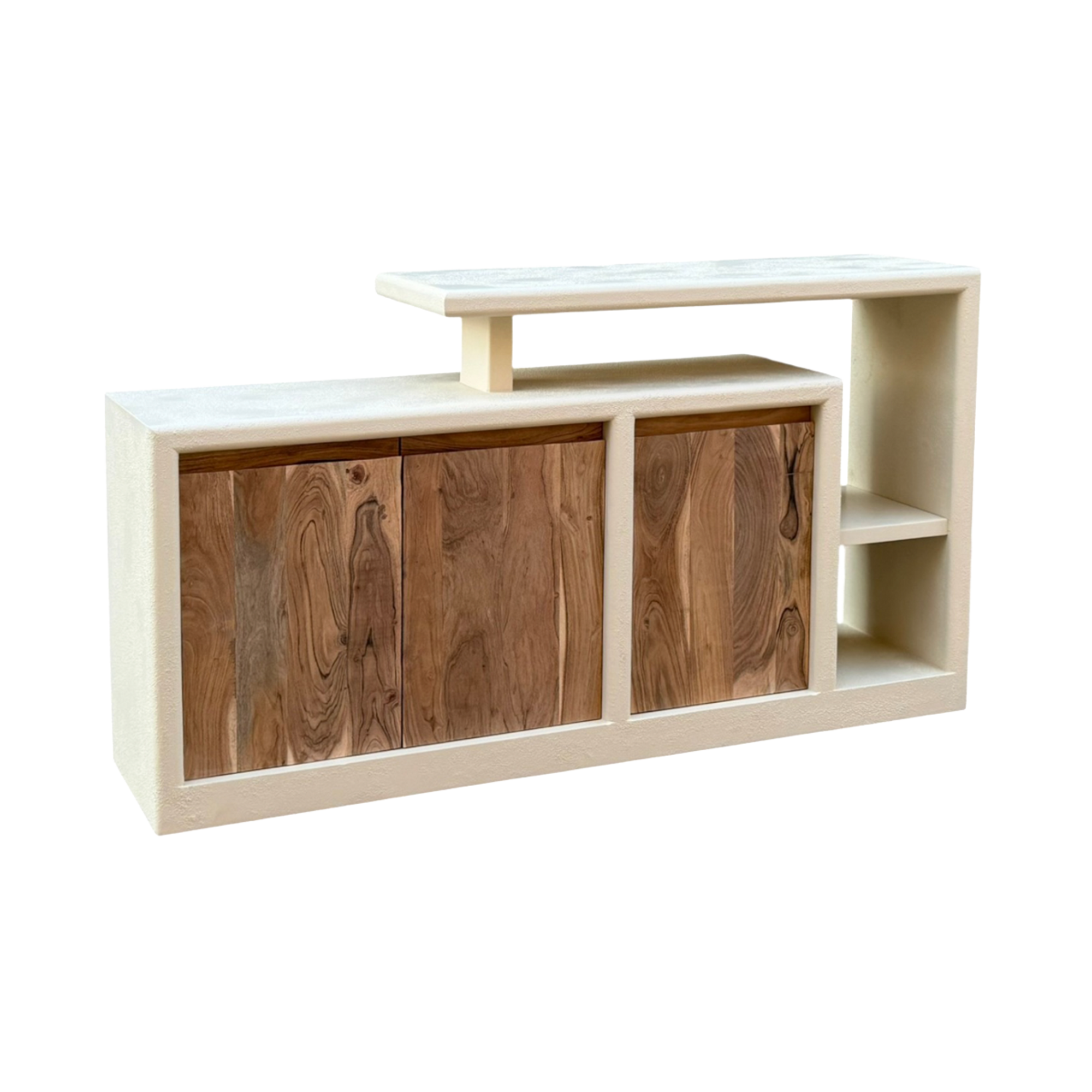 Buffet 3 portes en bois effet béton et acacia Dalva
