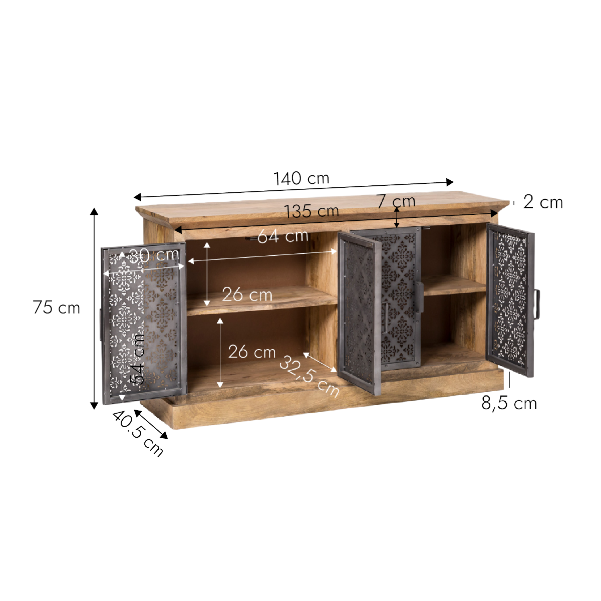 Buffet enfilade en bois de manguier Sahara