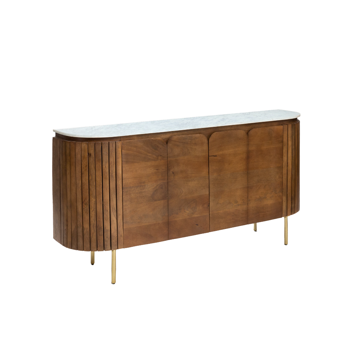 Buffet arrondi en bois de manguier et marbre Sienne