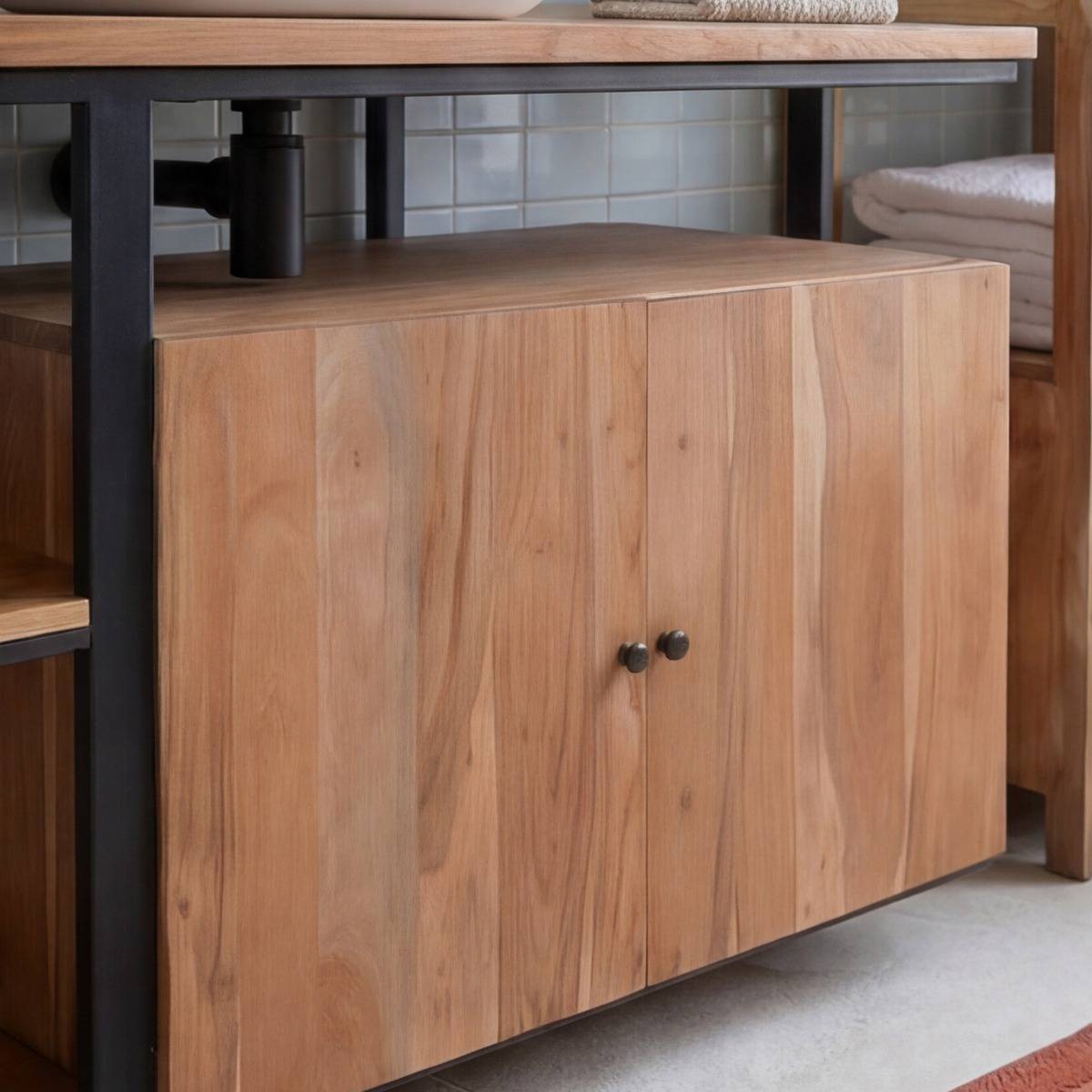 Meuble sous vasque en bois d'acacia et métal Jacob