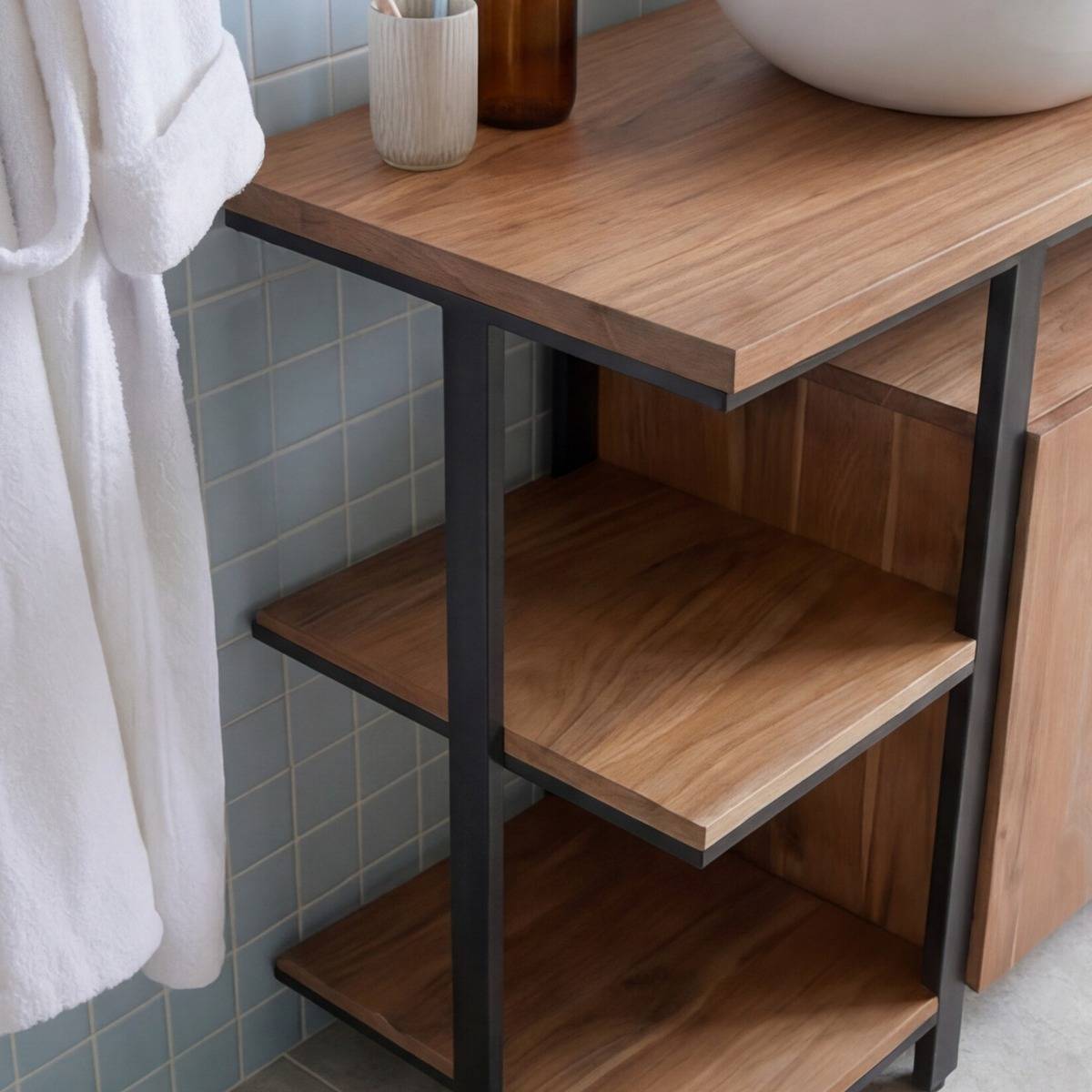 Meuble sous vasque en bois d'acacia et métal Jacob