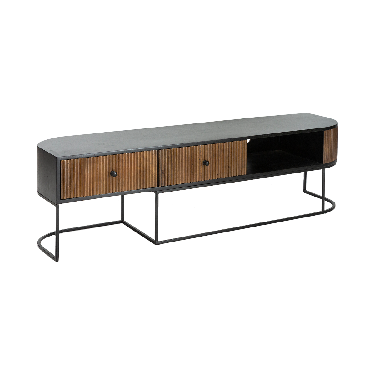 Meuble TV arrondi en bois de manguier et métal Ysé