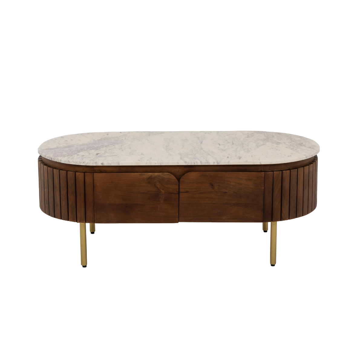 Table basse en bois de manguier et marbre Sienne