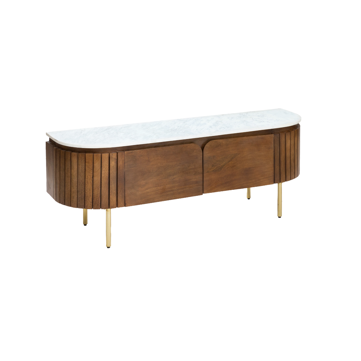 Meuble TV en bois de manguier et marbre Sienne