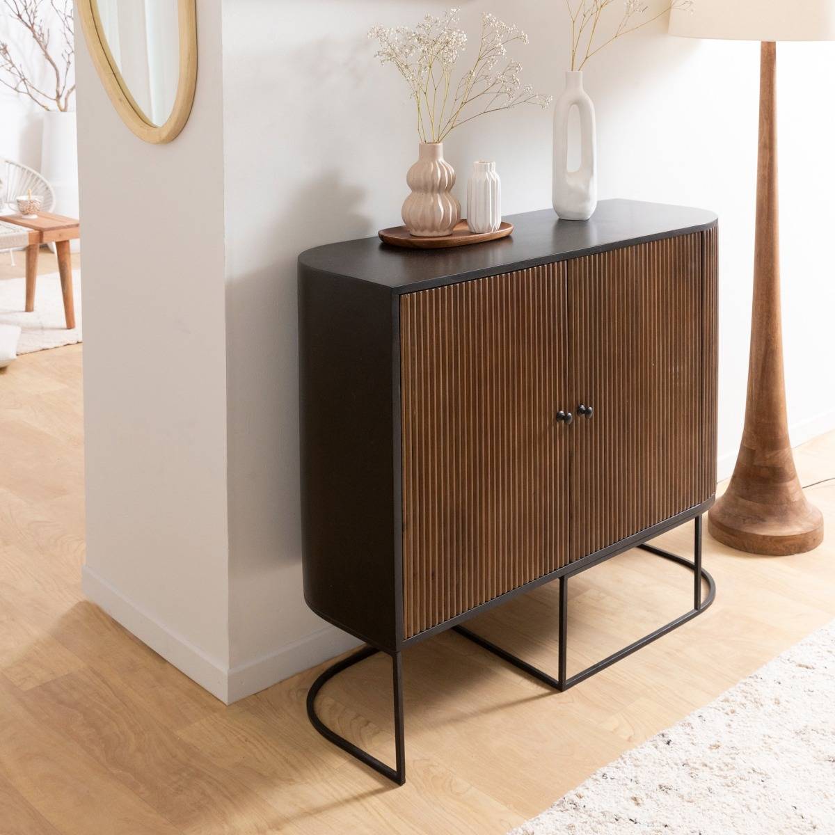 Petit buffet arrondi en bois de manguier et métal Ysé