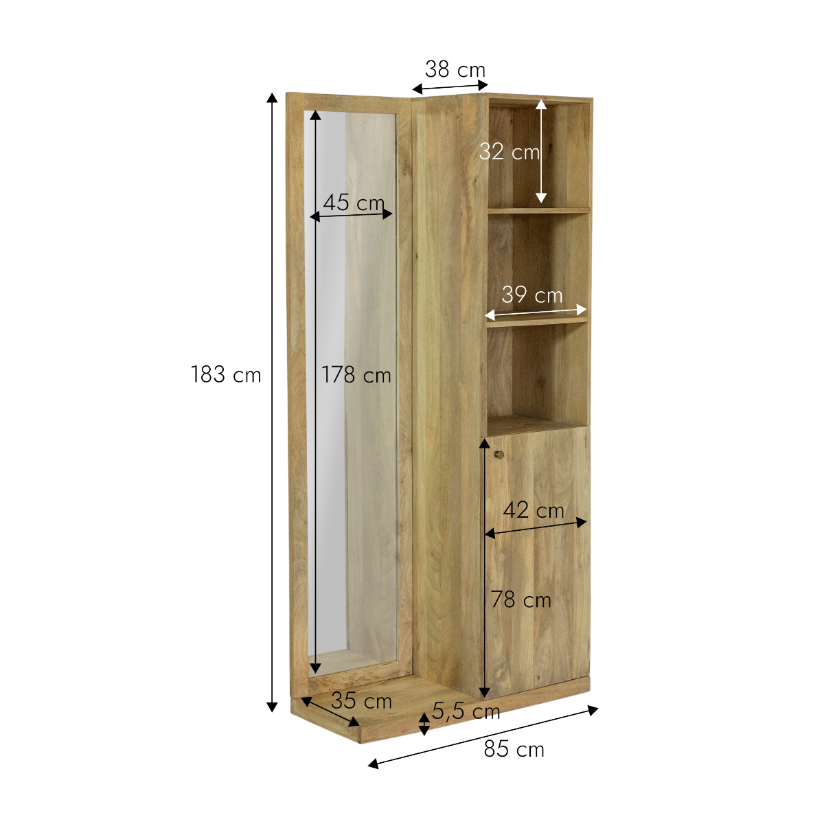 Dressing avec miroir en bois de manguier Juliet