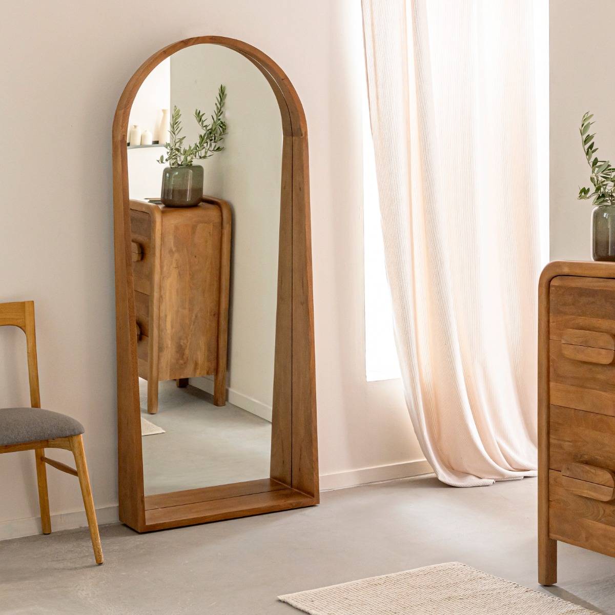 Grand miroir en bois de manguier Marley