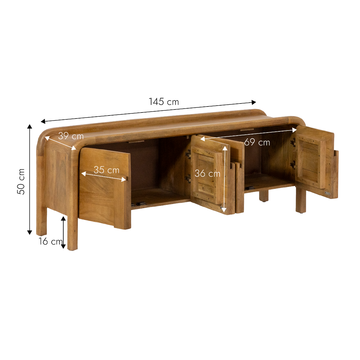 Meuble TV 4 portes en bois de manguier Féodor
