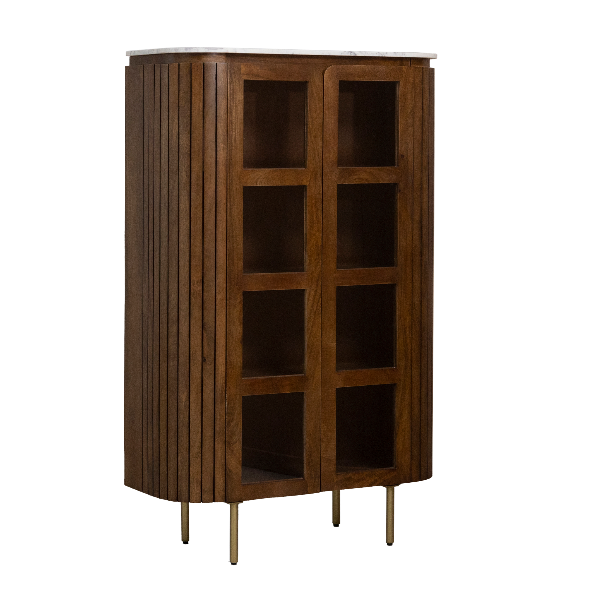 Vitrine en bois de manguier et marbre Sienne