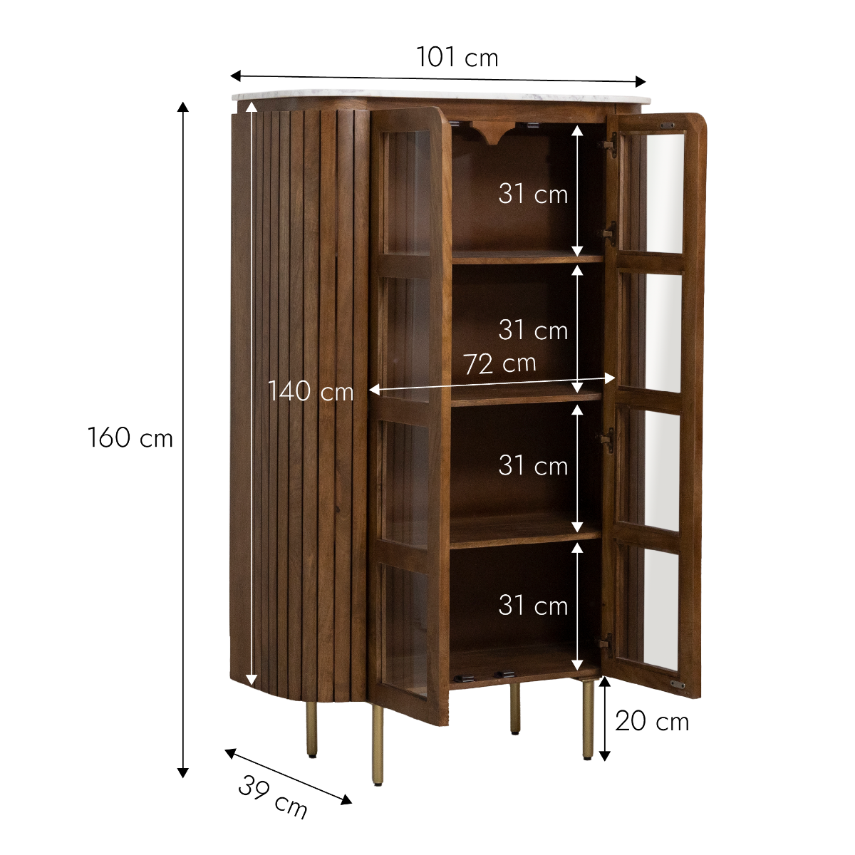 Vitrine en bois de manguier et marbre Sienne