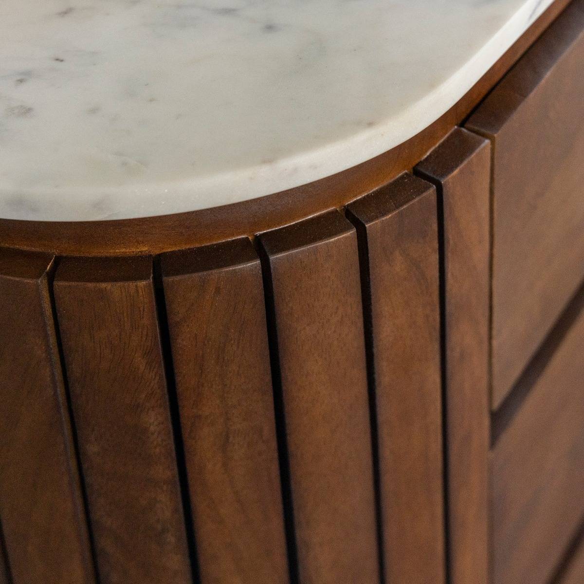 Commode 6 tiroirs en bois de manguier et marbre Sienne