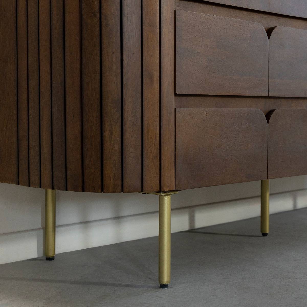 Commode 6 tiroirs en bois de manguier et marbre Sienne