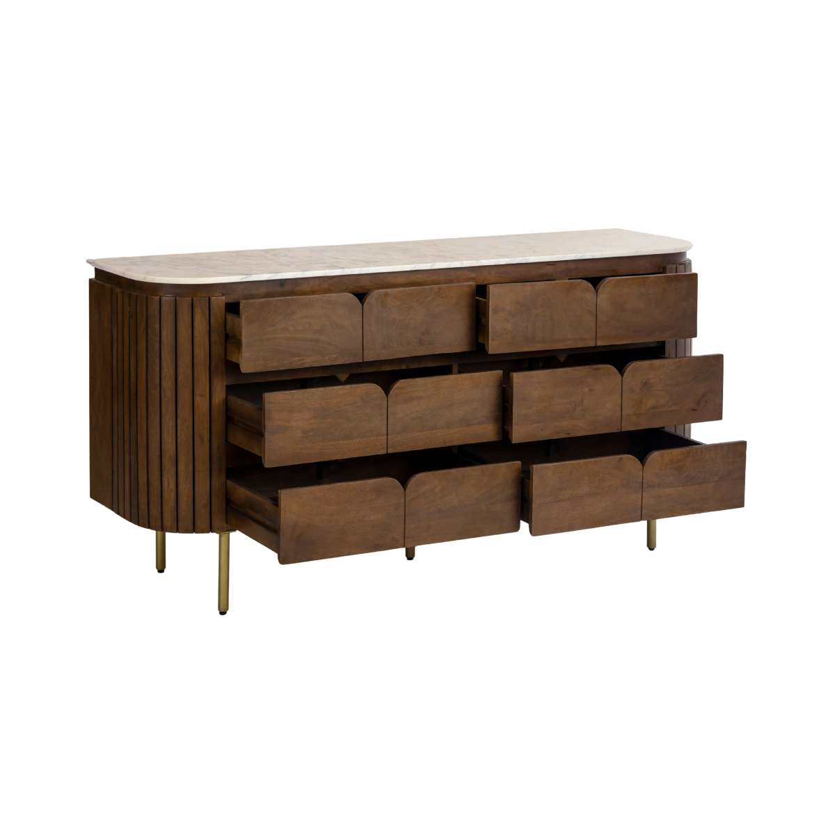 Commode 6 tiroirs en bois de manguier et marbre Sienne