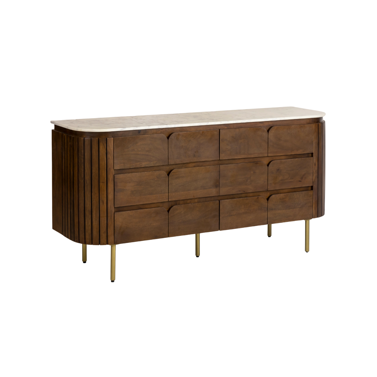 Commode 6 tiroirs en bois de manguier et marbre Sienne