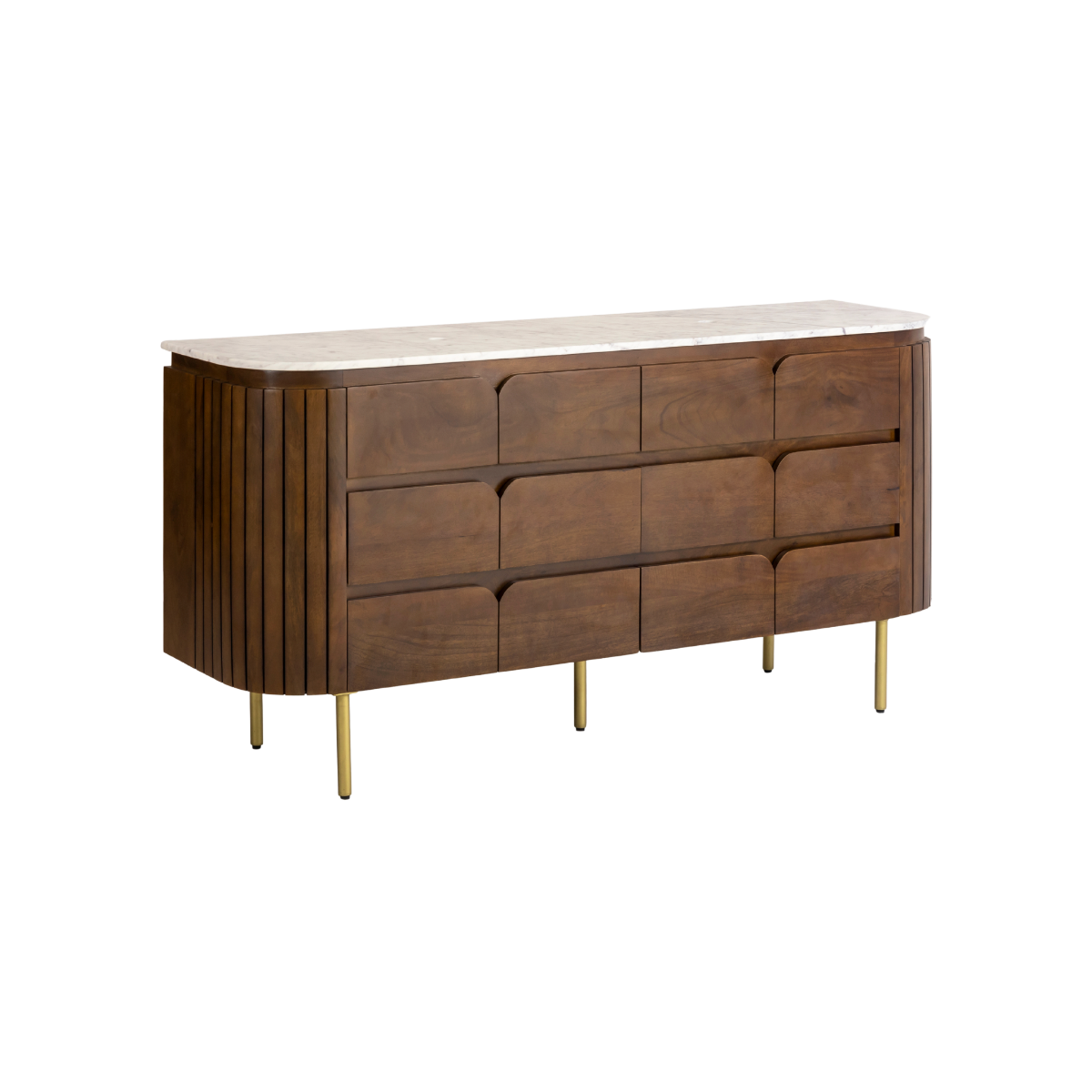 Meuble sous vasque 4 tiroirs en bois de manguier et marbre Sienne