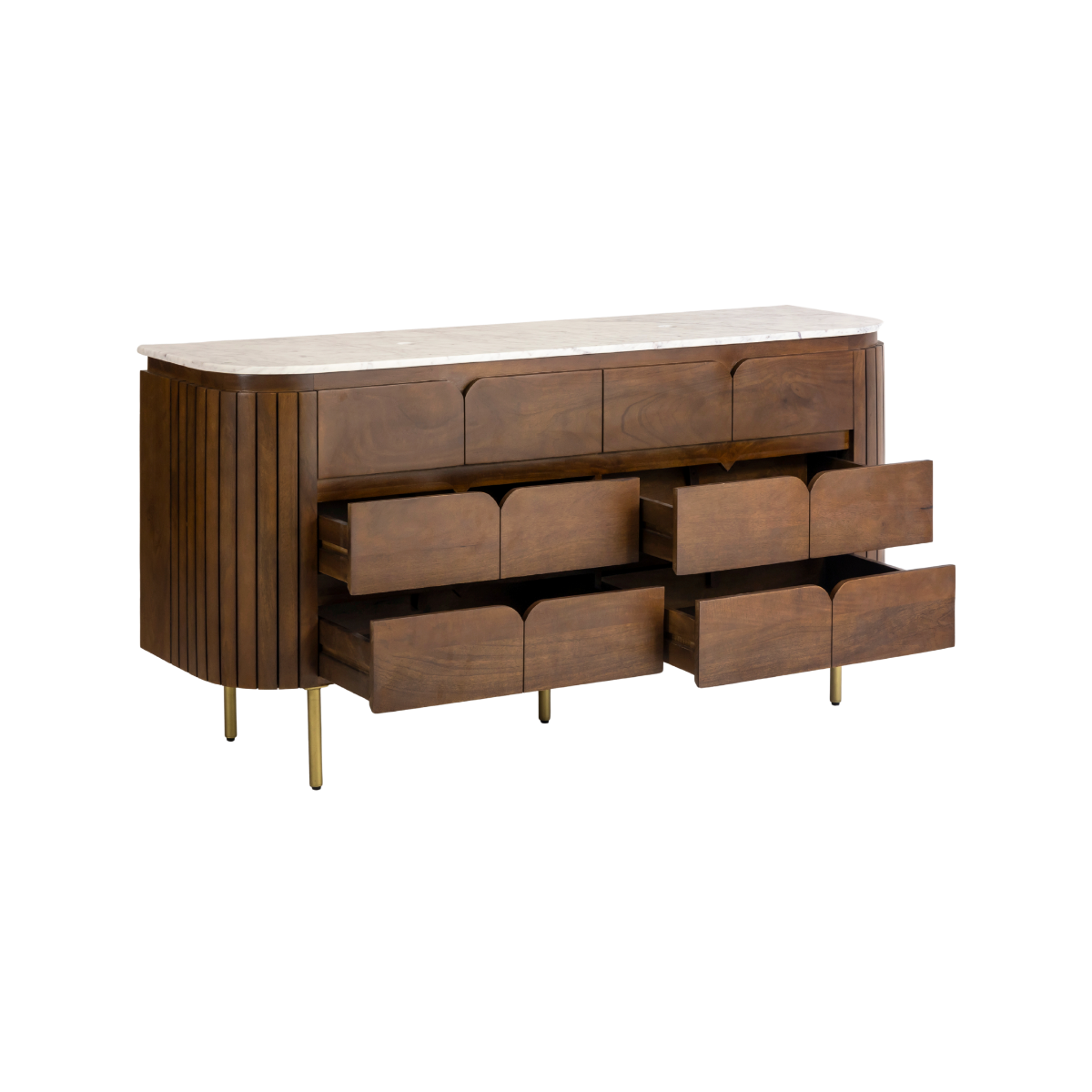Meuble sous vasque 4 tiroirs en bois de manguier et marbre Sienne