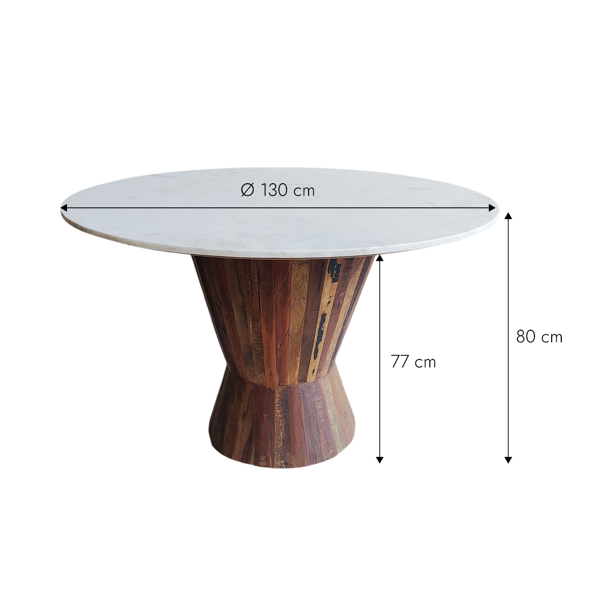 Table à manger en bois recyclé et en marbre Anya
