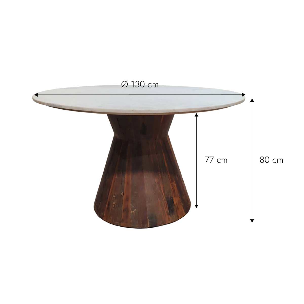 Table à manger en bois recyclé et en marbre Anya