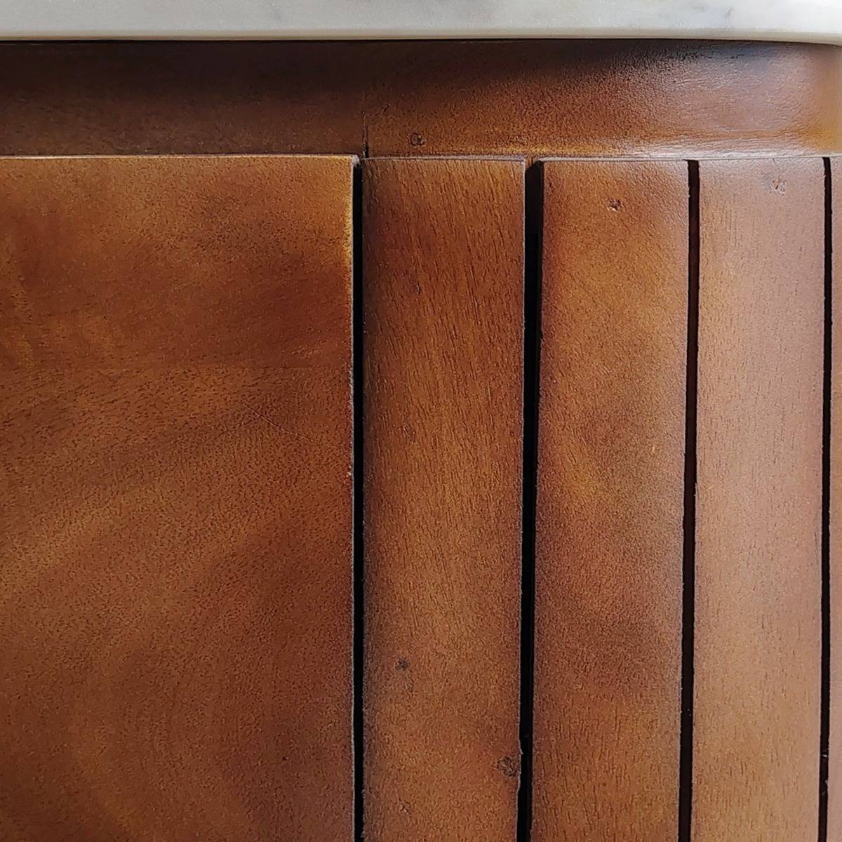 Table basse carrée en bois de manguier et marbre Sienne