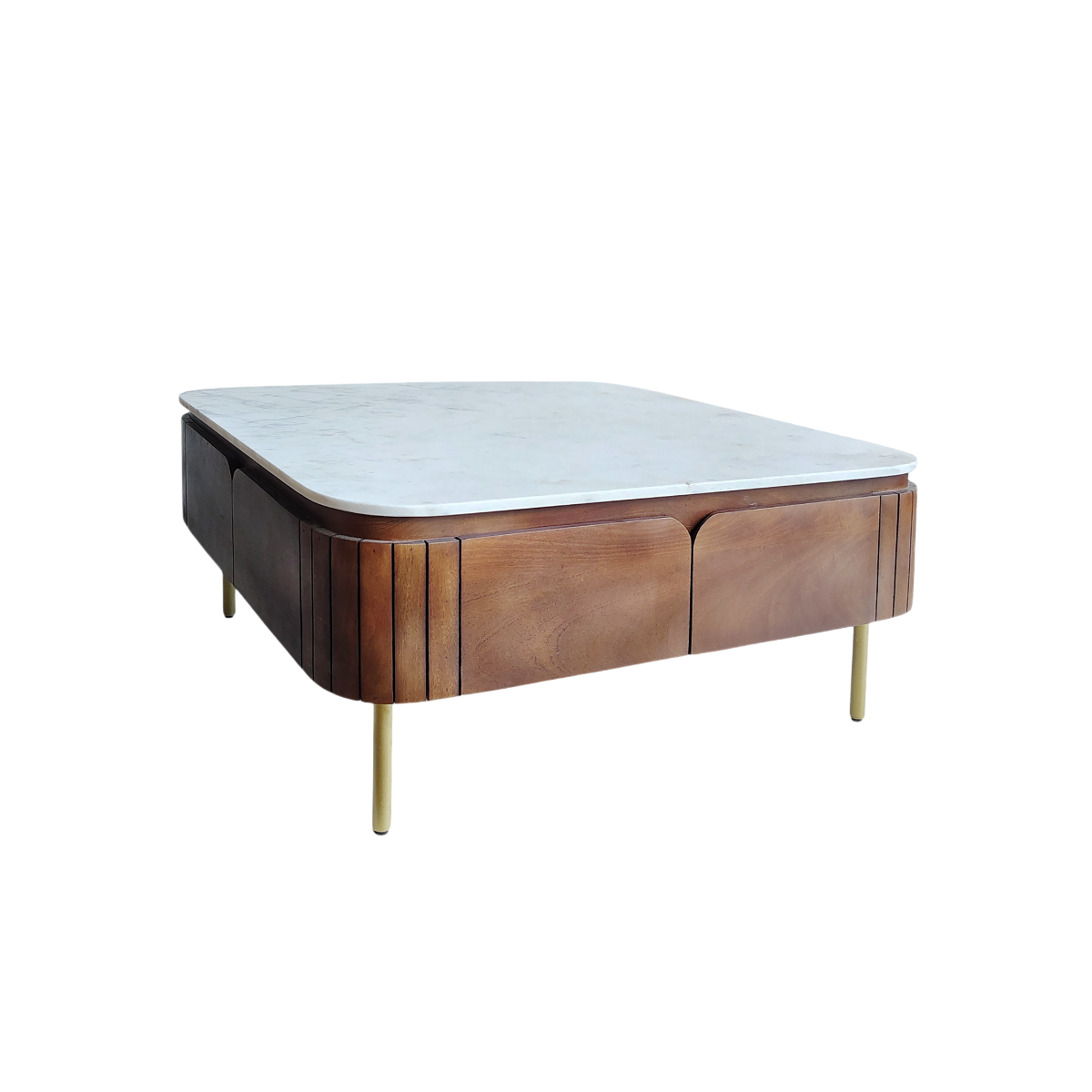 Table basse carrée en bois de manguier et marbre Sienne