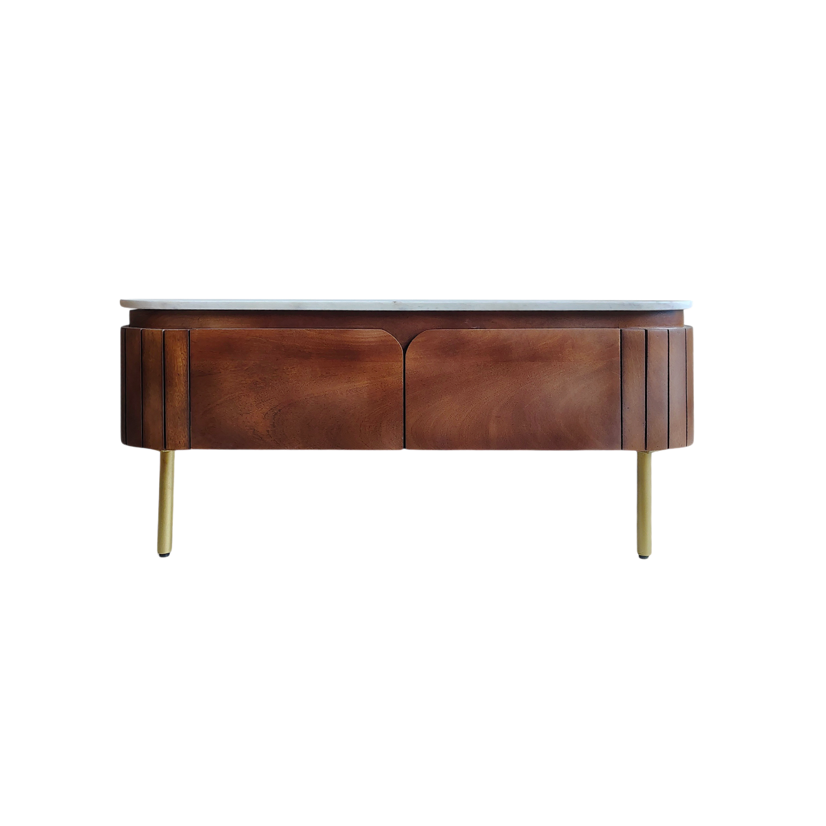 Table basse carrée en bois de manguier et marbre Sienne