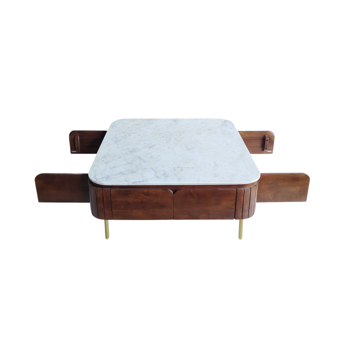Table basse carrée en bois de manguier et marbre Sienne