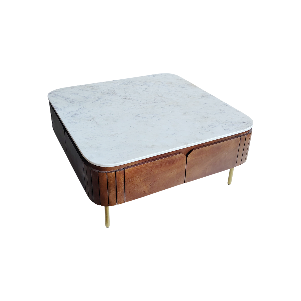 Table basse carrée en bois de manguier et marbre Sienne