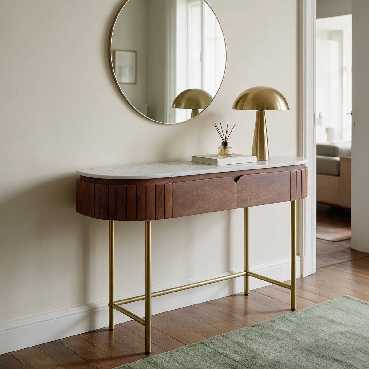 Console en bois de manguier et marbre Sienne