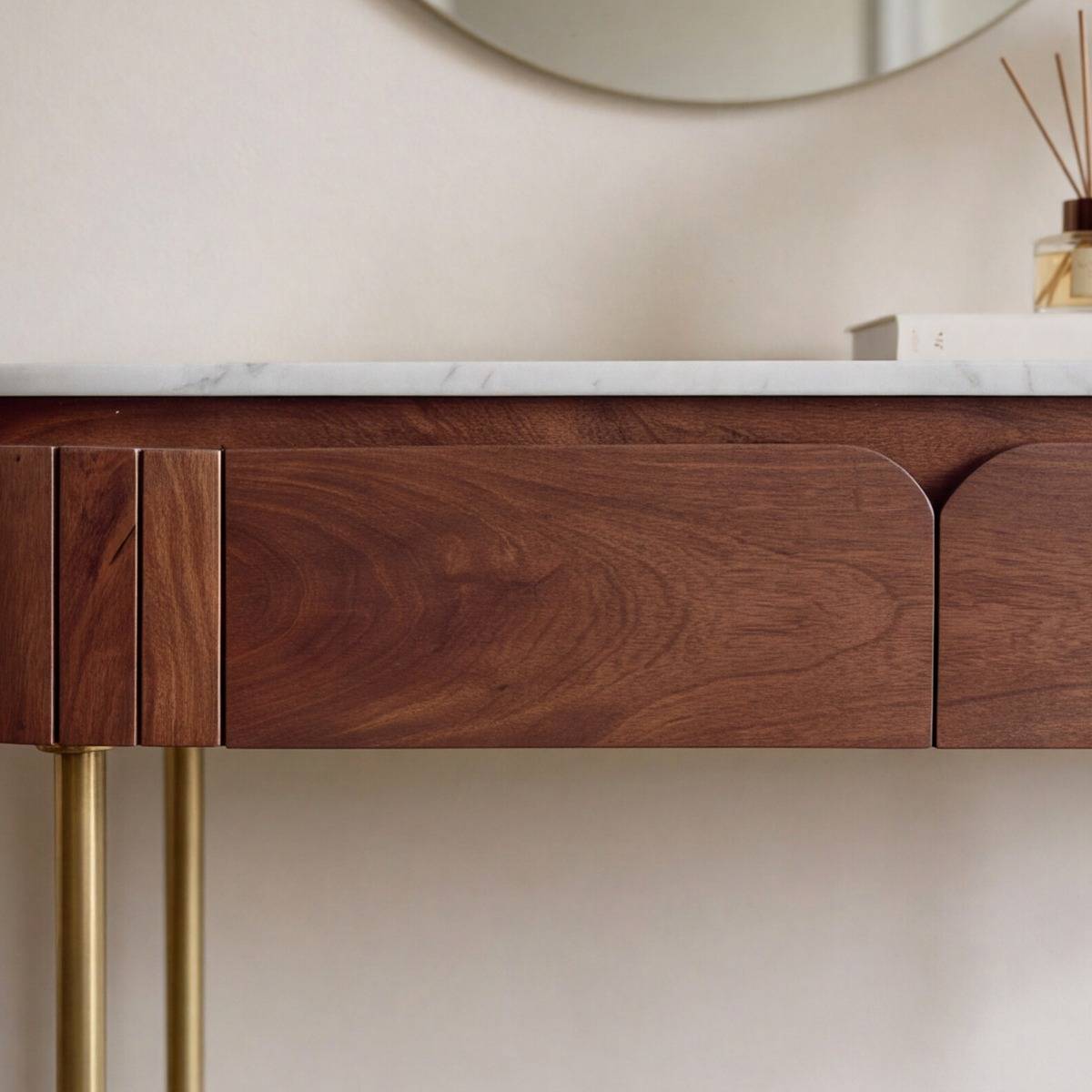 Console en bois de manguier et marbre Sienne