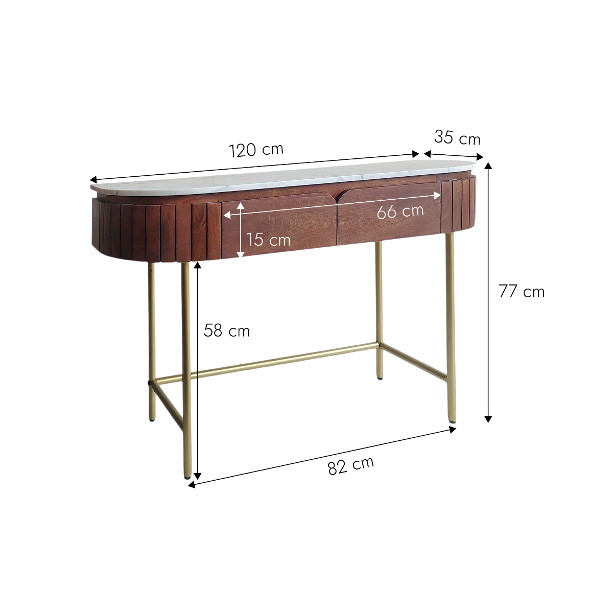 Console en bois de manguier et marbre Sienne