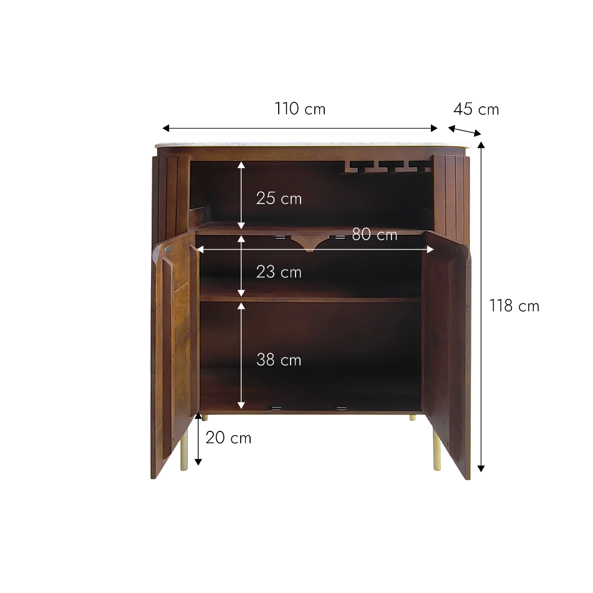 Meuble bar en bois de manguier et marbre Sienne