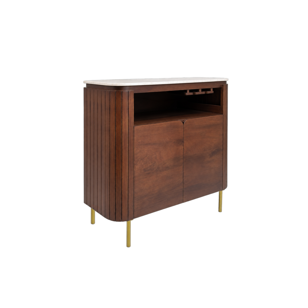 Meuble bar en bois de manguier et marbre Sienne