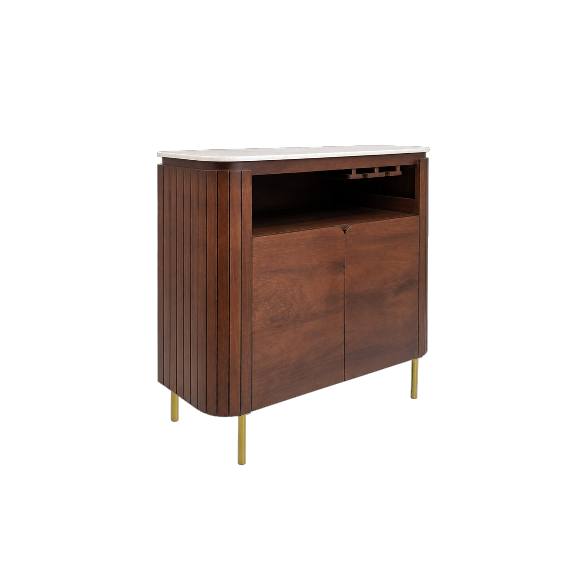 Meuble bar en bois de manguier et marbre Sienne