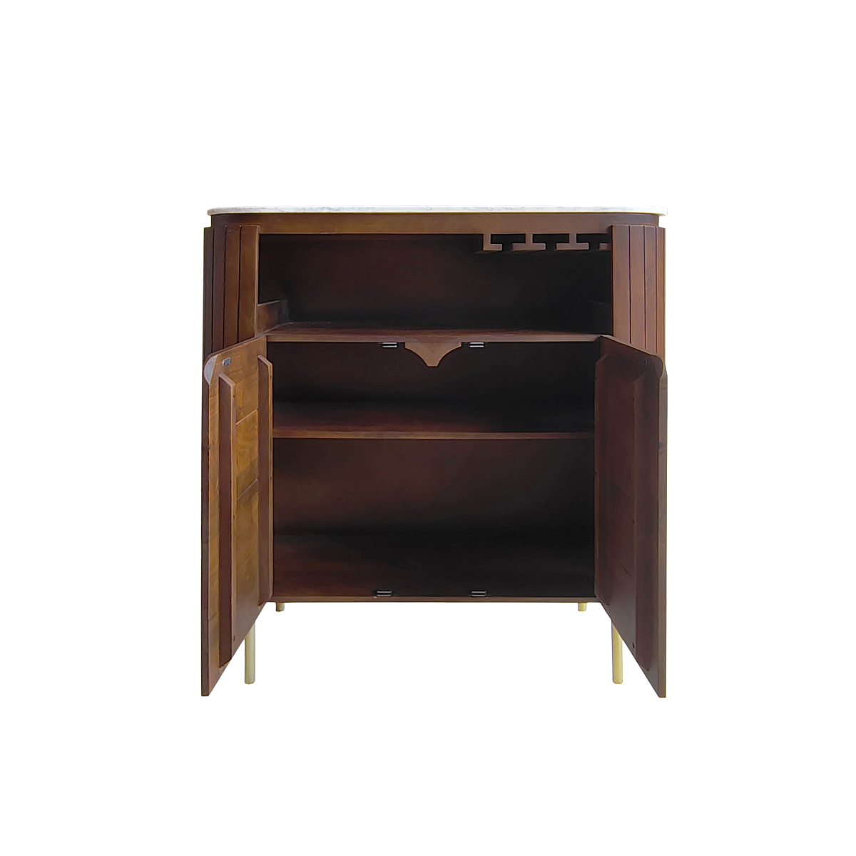Meuble bar en bois de manguier et marbre Sienne