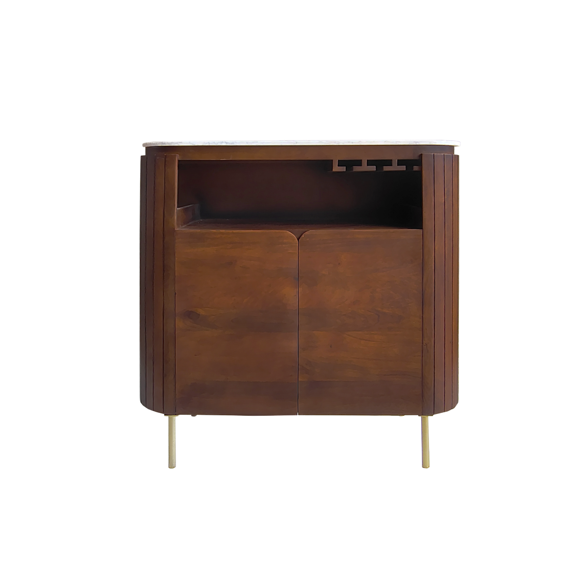 Meuble bar en bois de manguier et marbre Sienne
