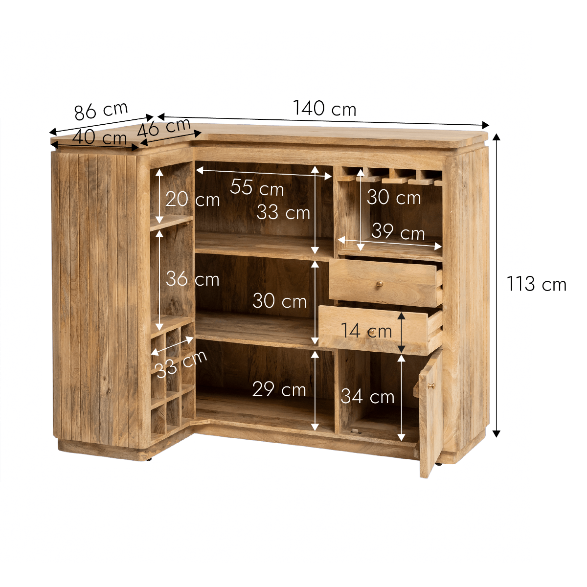 Meuble bar en angle bois de manguier Lou