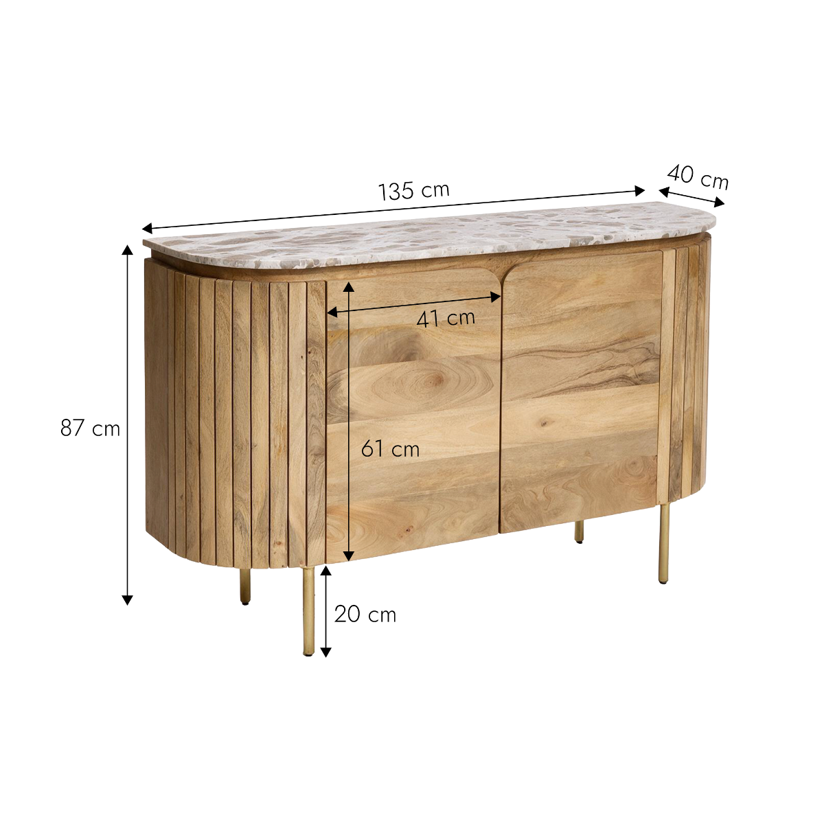 Buffet en marbre et bois de manguier 135cm Cyrène