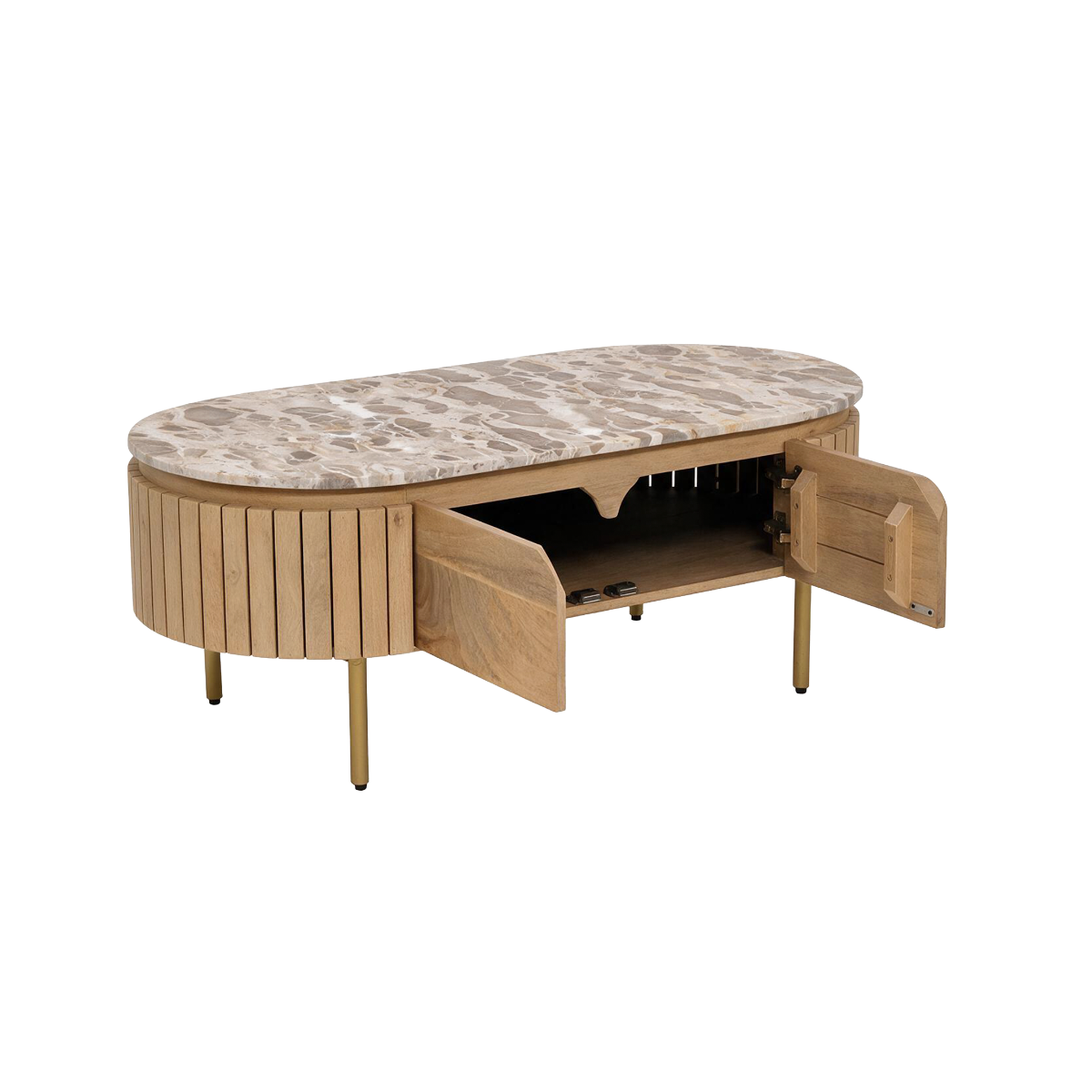 Table basse en marbre et bois de manguier Cyrène