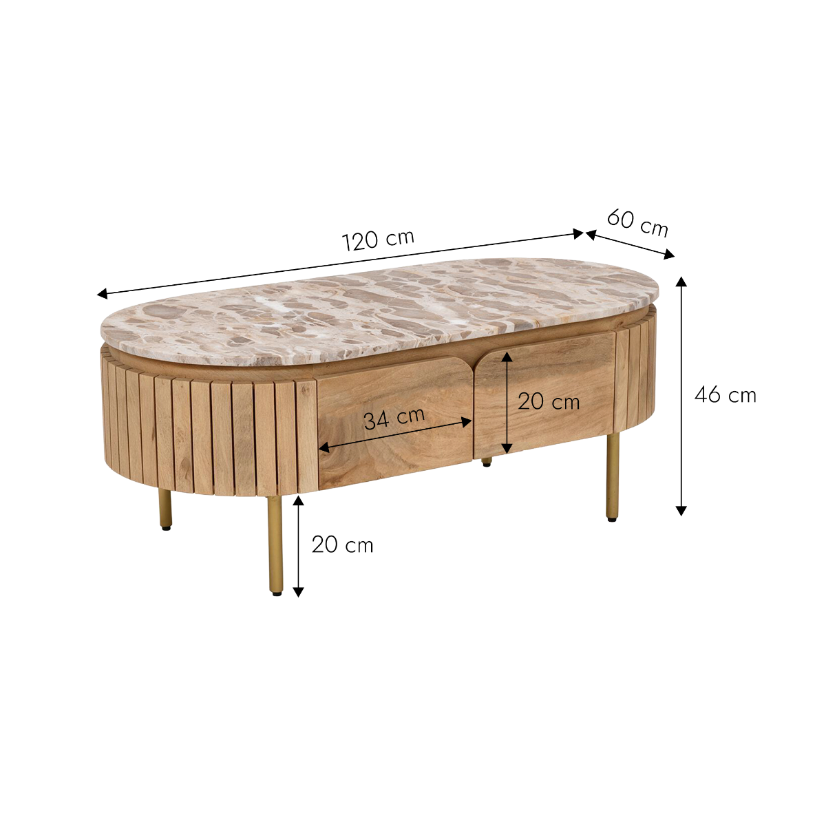 Table basse en marbre et bois de manguier Cyrène