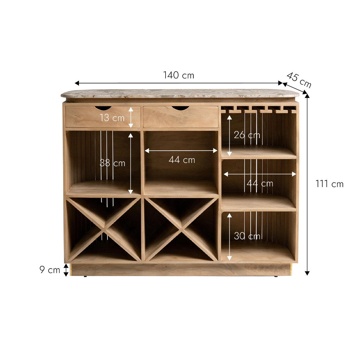 Bar en marbre et bois de manguier Cyrène