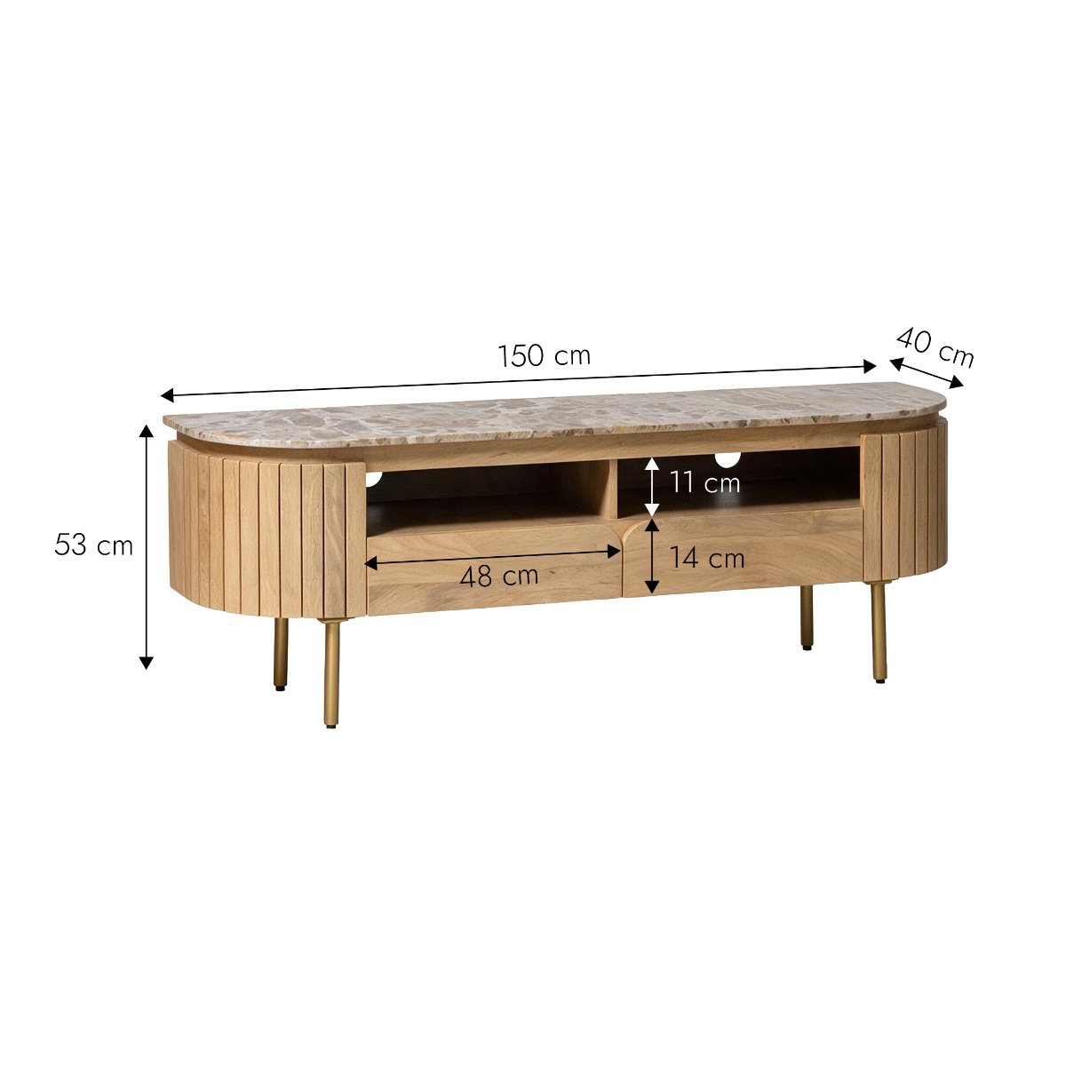 Meuble TV en marbre et bois de manguier Cyrène