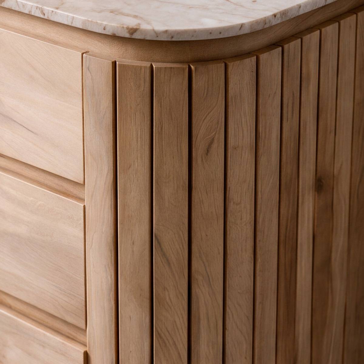 Meuble sous vasque 2 tiroirs en marbre et bois de manguier Cyrène