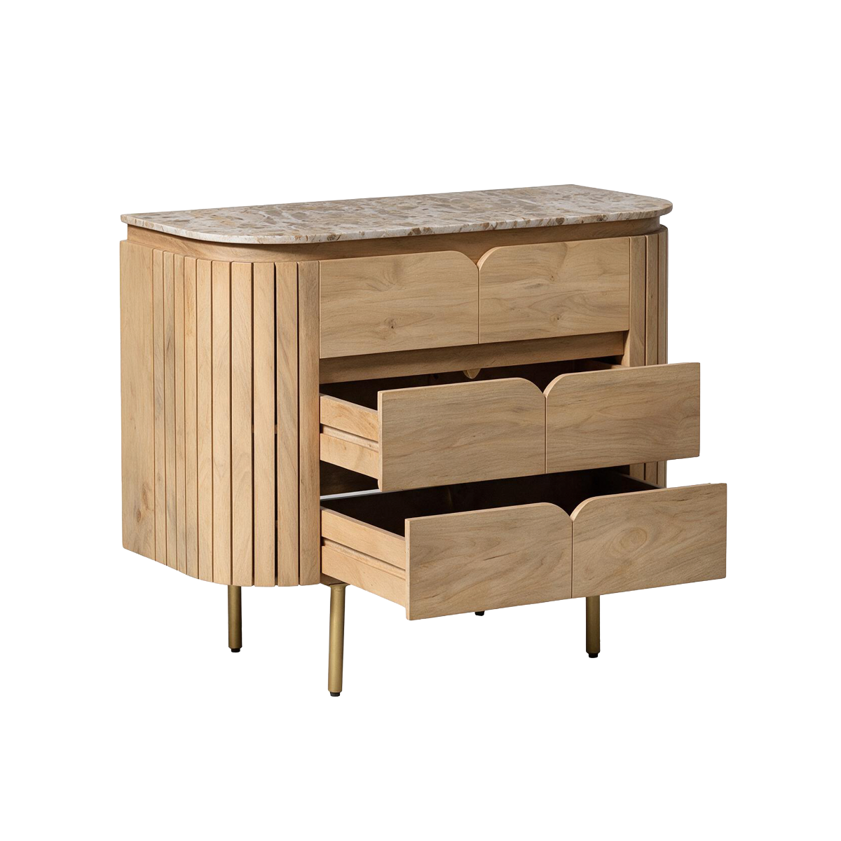 Meuble sous vasque 2 tiroirs en marbre et bois de manguier Cyrène