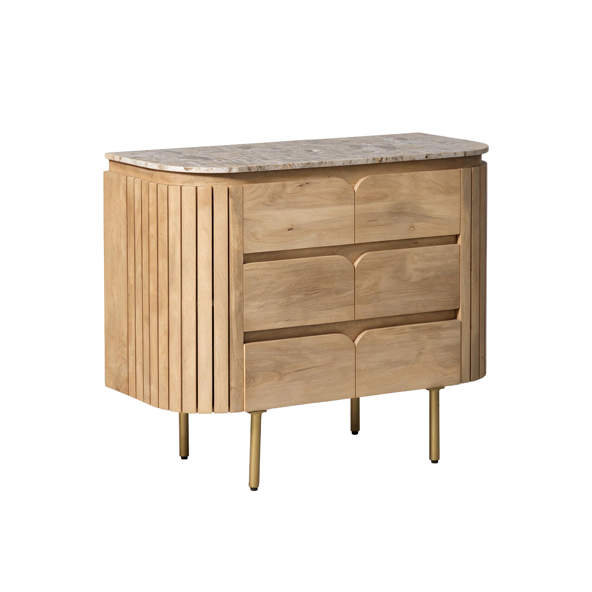 Meuble sous vasque 2 tiroirs en marbre et bois de manguier Cyrène
